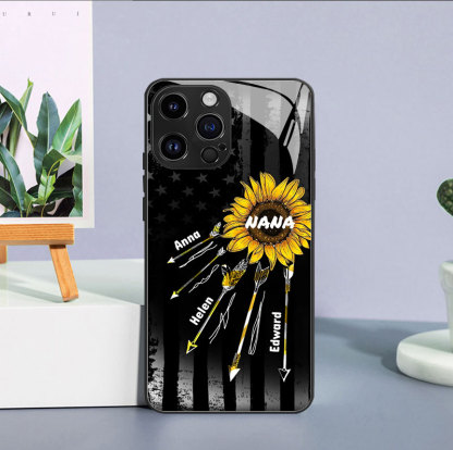Personalisierte Handyhülle mit Sonnenblumenpfeil für NANA und Enkel