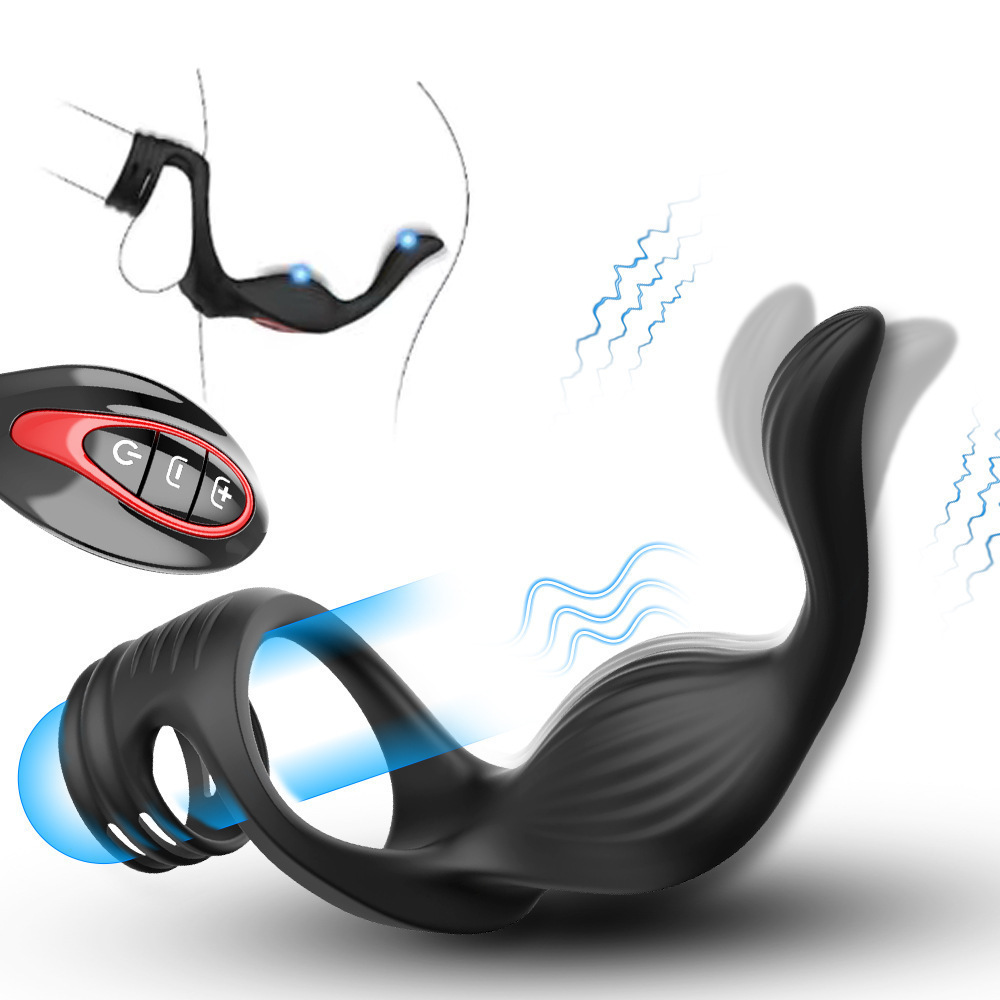 Adjustable Men's Delay Penis Vibration Ring & Butt Plug Stimulator
