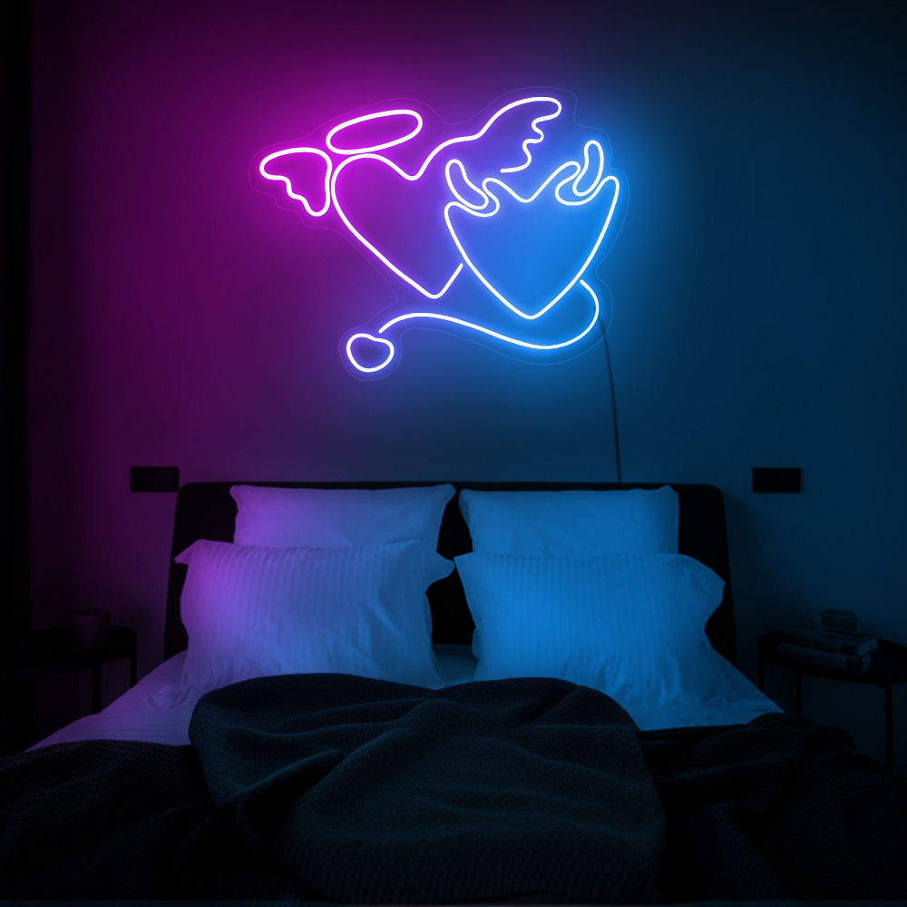Angel and devil neon sign Heart neon signs for room