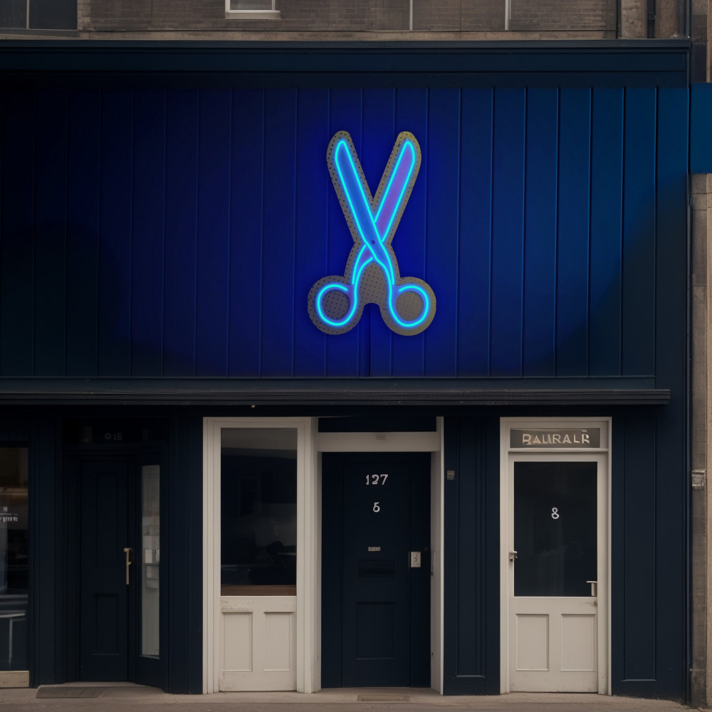 Scissors Led Neon Signs Blue