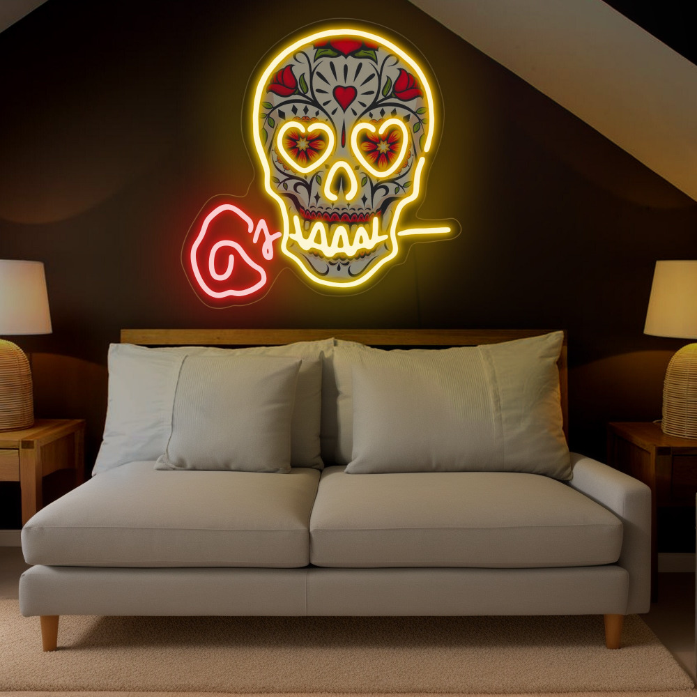 Sugar Skull Neon Sign Cute Led Sign Acrylic Artwork