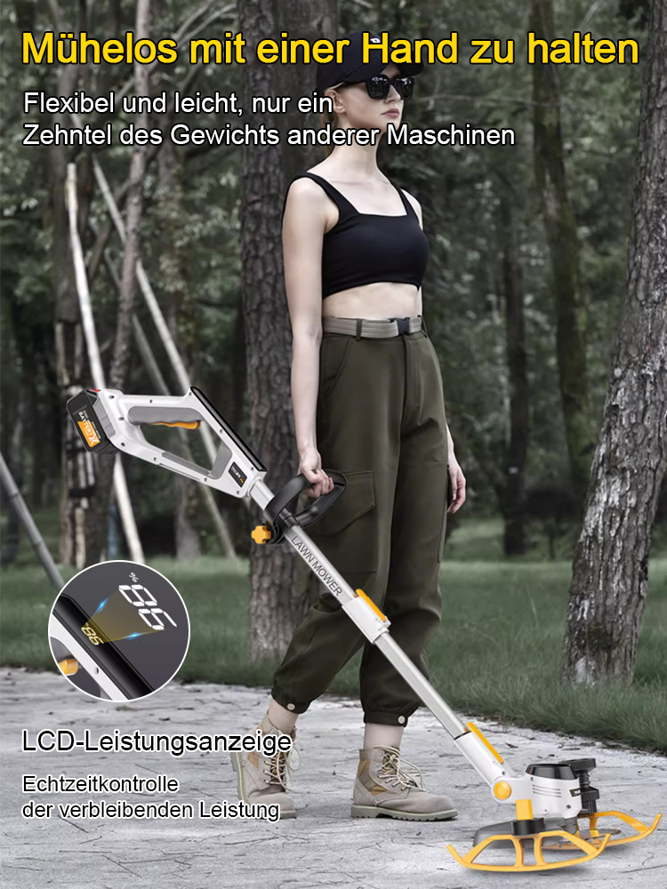 【Höhenverstellbarer Rasenmäher】Mehrzweck-Handrasenmäher mit Akku und Panzerstützrädern