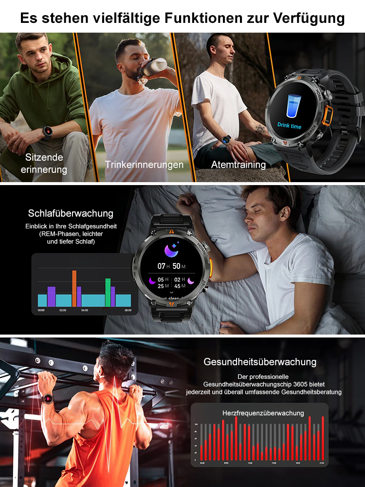 Bluetooth Sport Herzfrequenz-Erkennung LED Smartwatch