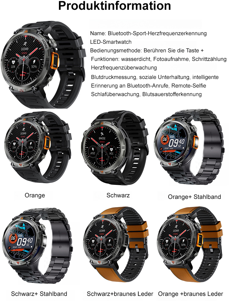 Bluetooth Sport Herzfrequenz-Erkennung LED Smartwatch