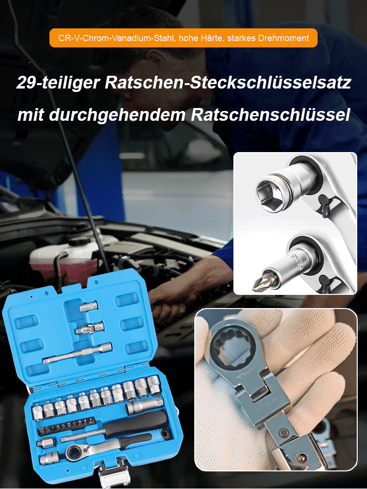 29-teiliger Satz von Zweiwege-Schlüsseln mit Knarreneinsätzen