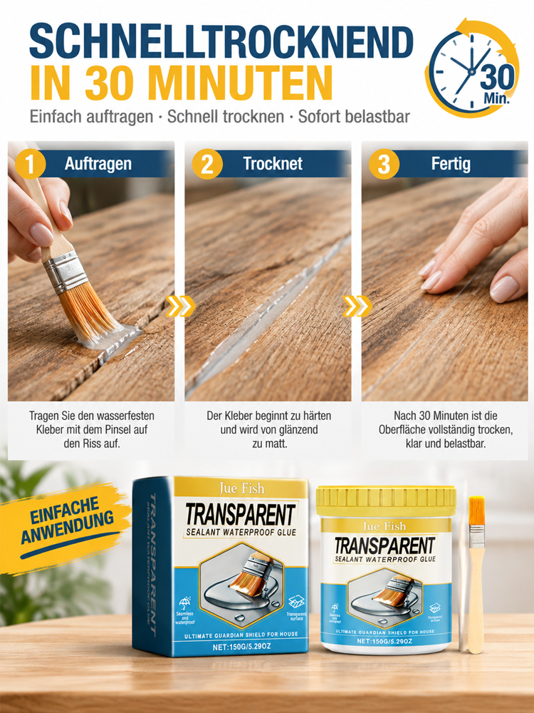 Transparente wasserdichte Versiegelung 🛡️ 30 Jahre Garantie auf Auslaufschutz 🖌️ Einfaches DIY-Auftragen mit dem Pinsel ❄️ Extrem temperaturbeständig 🌱 Ungiftig und sicher