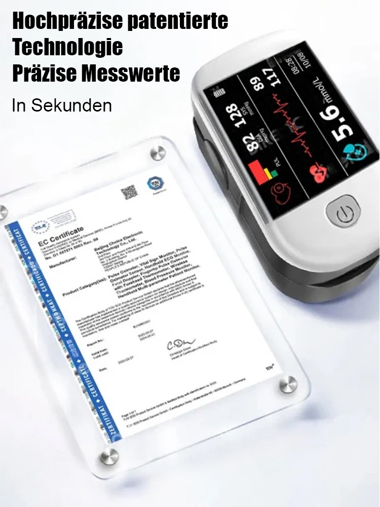 🩸 Schmerzloses Blutzuckermessgerät in 8s 🩺 4-in-1 Gesundheitsmonitor ohne Nadeln 💡 Hochpräzise 🛡️ Zertifiziert