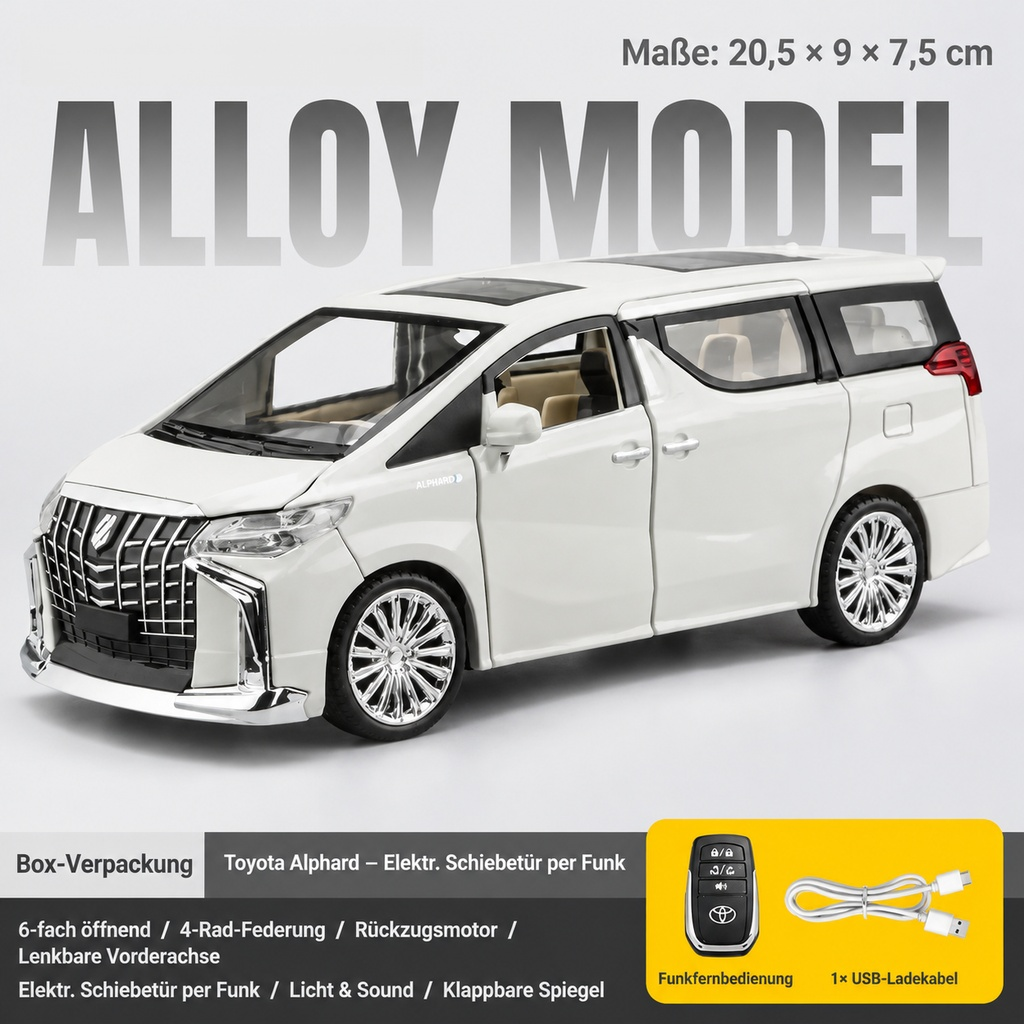 ✨ Premium Sammler-Van 1:24 | Metall-Chassis | Vierrad-Federung | 4-Fach Einbrennlackierung | Geschenkbox 🎁