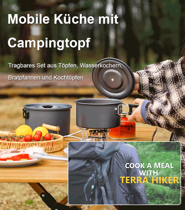 Portable Zusammenklappbares Aluminium-Kochgeschirr-Set