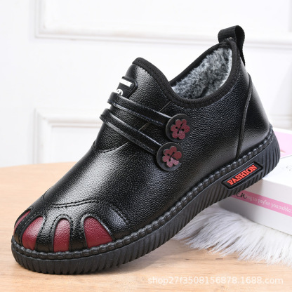 Echtes Leder verdickte warme flache Schuhe