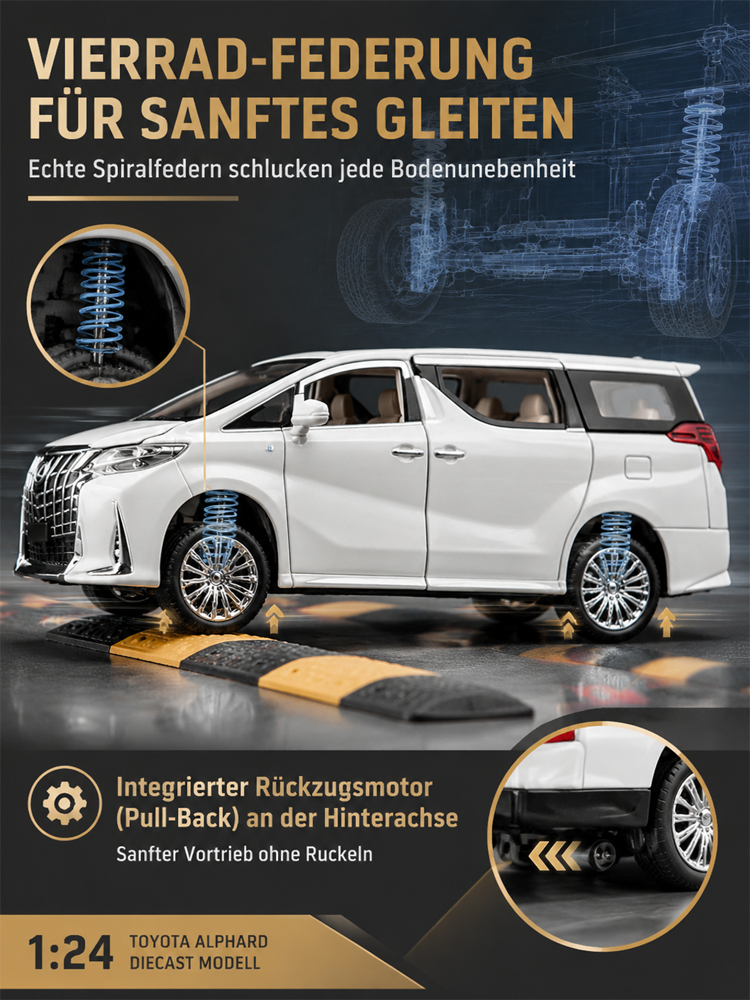 ✨ Premium Sammler-Van 1:24 | Metall-Chassis | Vierrad-Federung | 4-Fach Einbrennlackierung | Geschenkbox 🎁