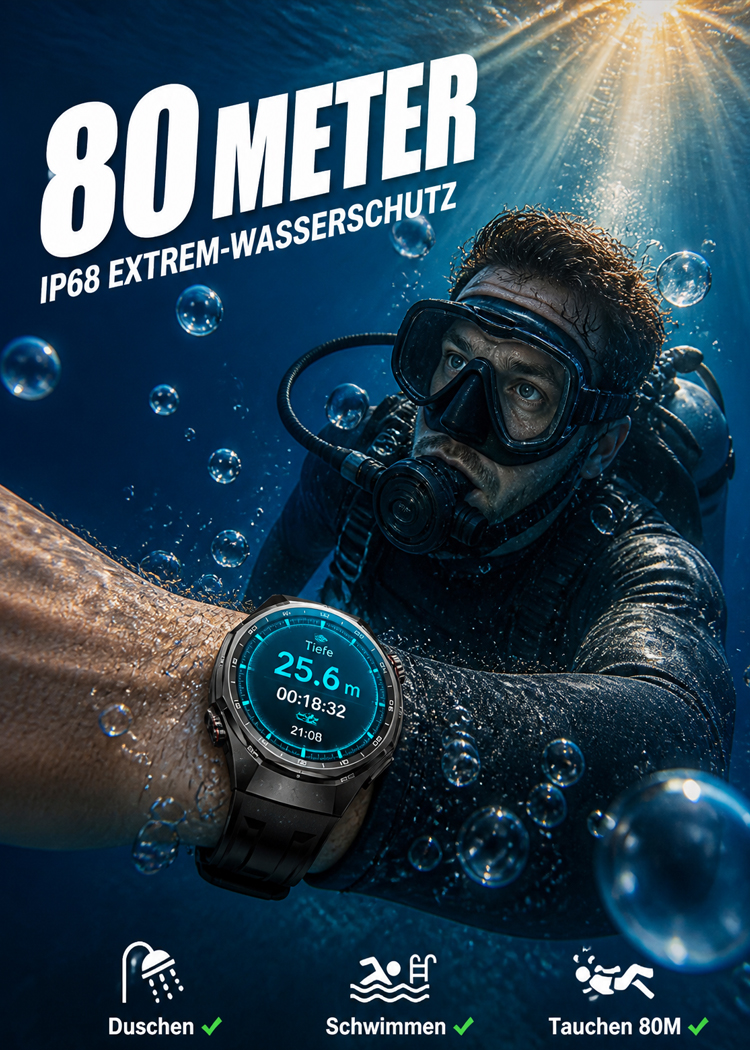 ⌚HW Premium KI Smartwatch | EKG Blutdruck | Blutzuckermessung | Schlafmonitor | 120+ Sportmodi 🔋