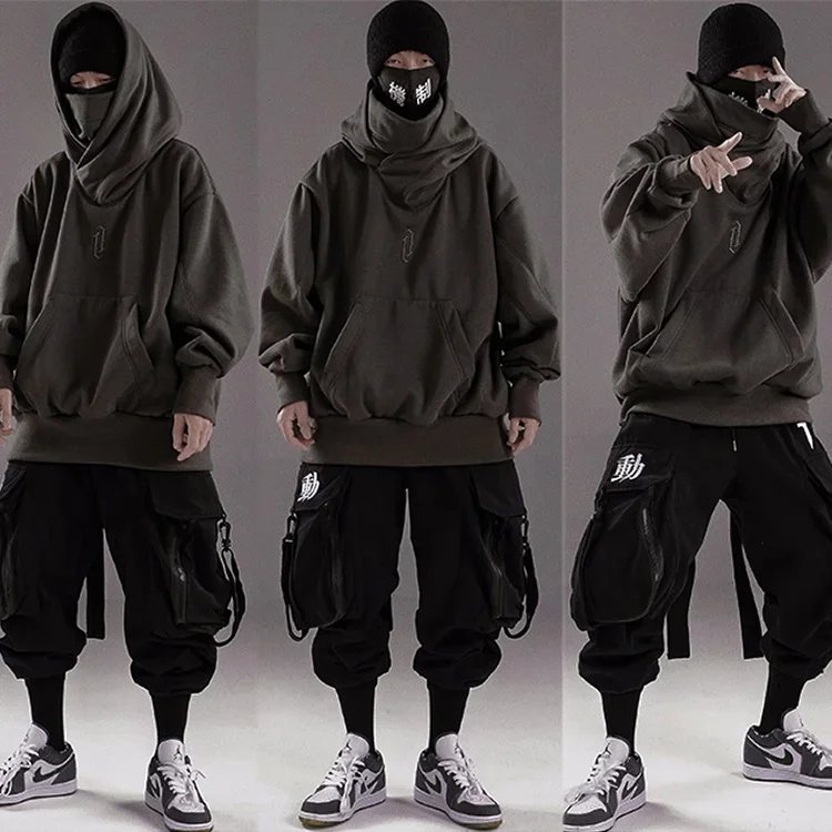 Lose Samtjacke mit hohem Kragen und Kapuze für Paare im Hip-Hop-Stil