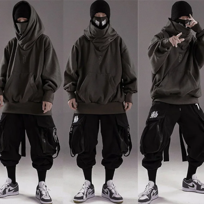 Lose Samtjacke mit hohem Kragen und Kapuze für Paare im Hip-Hop-Stil