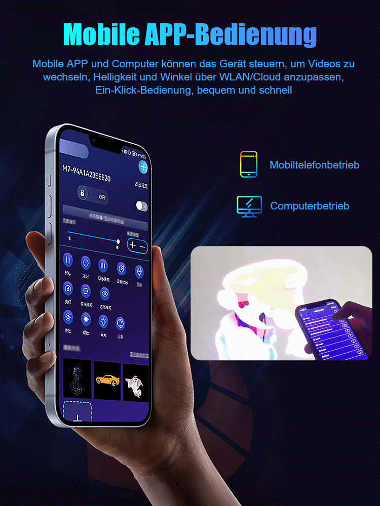 Kostenlose Steuerung über Handy-App, 3D-Hologramm-Projektor mit über 95% Realitätsgrad. 📱🌟