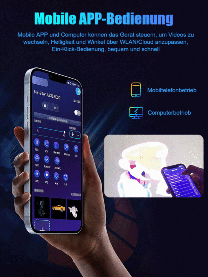 Kostenlose Steuerung über Handy-App, 3D-Hologramm-Projektor mit über 95% Realitätsgrad. 📱🌟