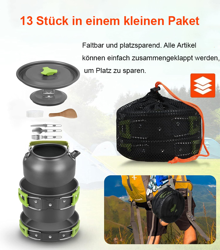 Portable Zusammenklappbares Aluminium-Kochgeschirr-Set