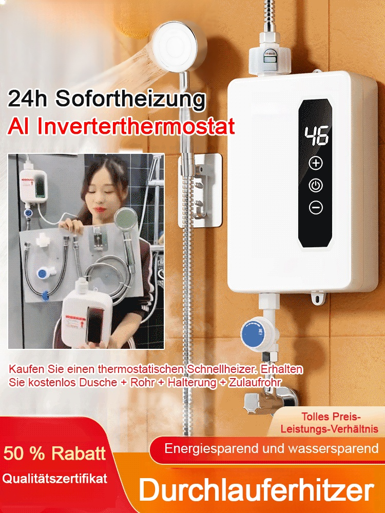 Jeden Monat nur 5 Euro für heißes Wasser für die ganze Familie! AI-gesteuerter Durchlauferhitzer, der in 3 Sekunden aufheizt. 🚿💧