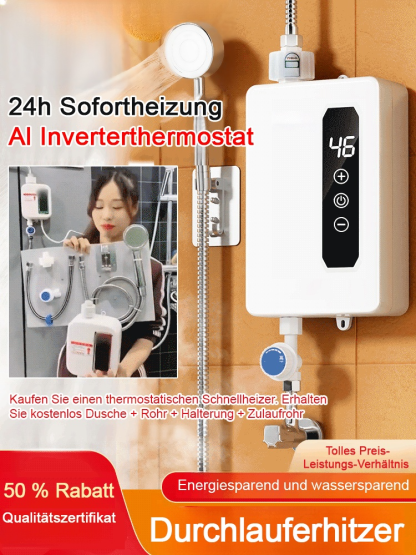 Jeden Monat nur 5 Euro für heißes Wasser für die ganze Familie! AI-gesteuerter Durchlauferhitzer, der in 3 Sekunden aufheizt. 🚿💧