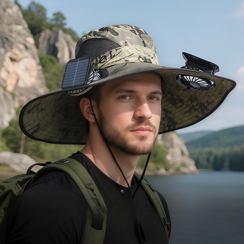 Solar Ventilator Sonnenhut ☀️ 47cm XXL Krempe ❄️ 12 Grad Kühlung plus USB 7 Blatt Turbine