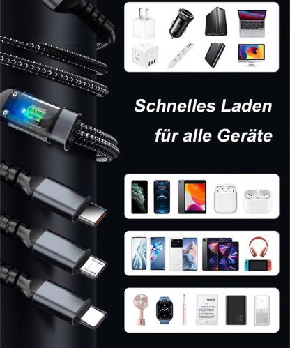 Transparentes Licht-emittierendes superschnelles Lade 3-in-1 Datenkabel