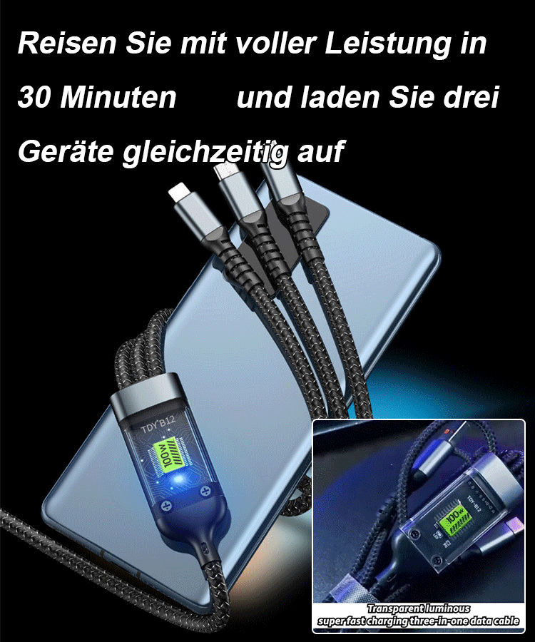 Transparentes Licht-emittierendes superschnelles Lade 3-in-1 Datenkabel