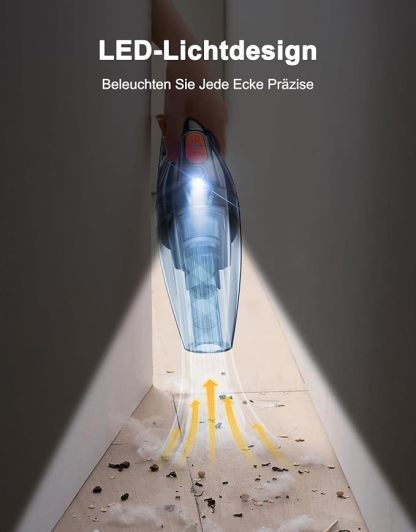 Handstaubsauger Akku, Handstaubsauger Kabellos mit LED-Lichter, 2 Waschbar Filter, Nass & Trocken Auto Staubsauger Stark für Zuhause, Büro, Auto, Tierhaare