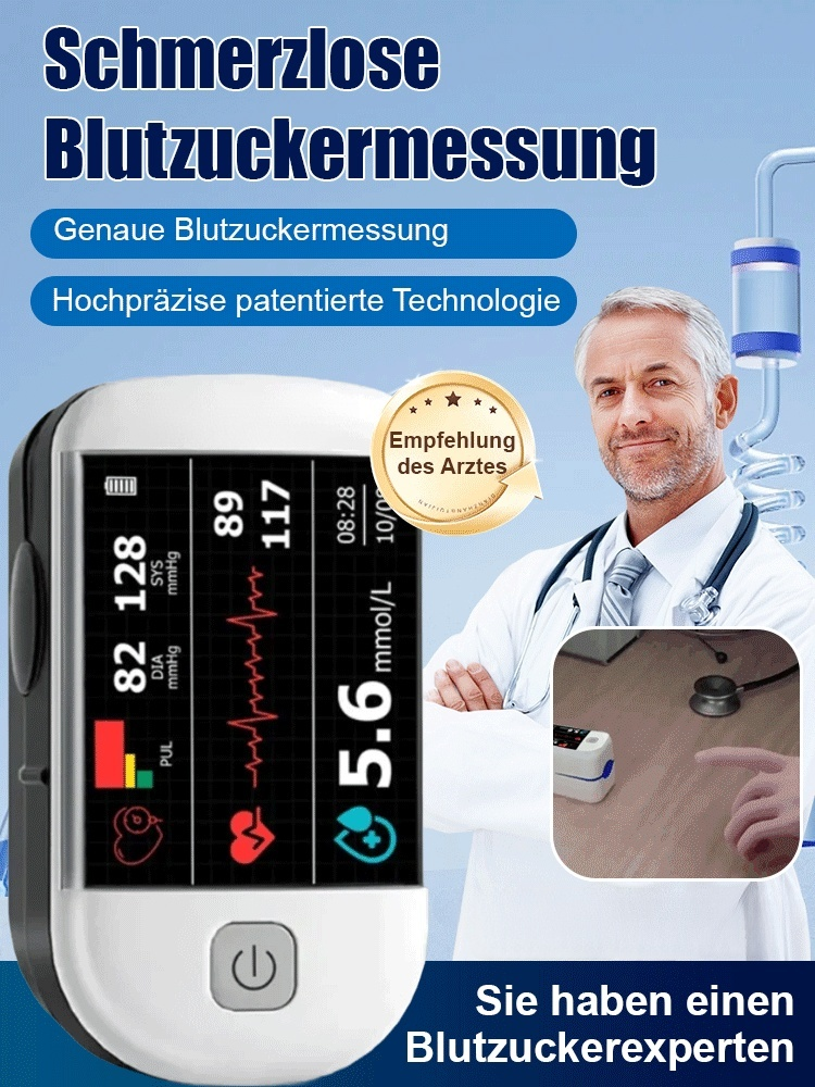 🩸 Schmerzloses Blutzuckermessgerät in 8s 🩺 4-in-1 Gesundheitsmonitor ohne Nadeln 💡 Hochpräzise 🛡️ Zertifiziert