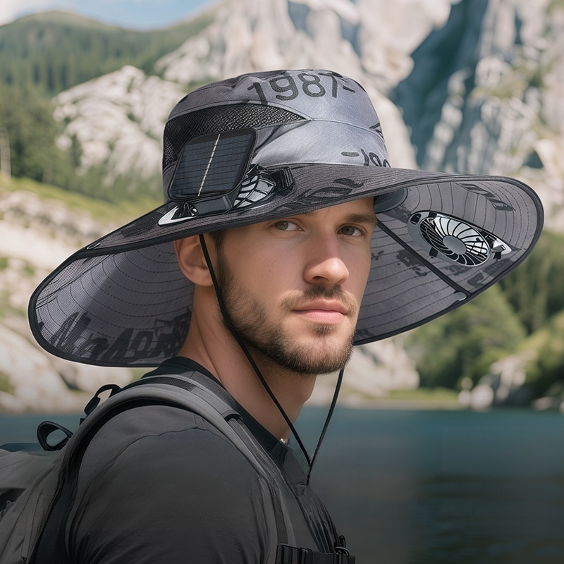 Solar Ventilator Sonnenhut ☀️ 47cm XXL Krempe ❄️ 12 Grad Kühlung plus USB 7 Blatt Turbine