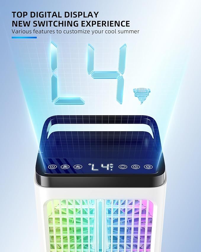 Klimaanlage mobil Luftkühler- Mobiles Klimager?te 1500ml Pers?nlich Ventilator mit 4 Windgeschwindigkeiten Wassertank 7 Farben Licht 2 Sprühfunktion, 1-8H Timer, für Schlafzimmer Büro