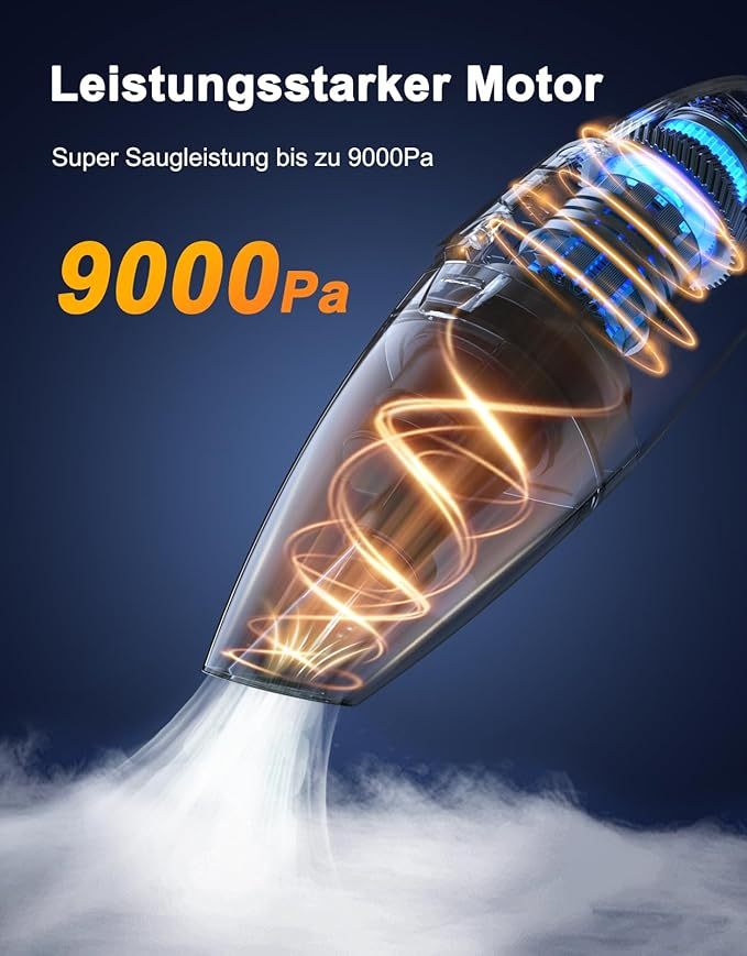Handstaubsauger Akku, Handstaubsauger Kabellos mit LED-Lichter, 2 Waschbar Filter, Nass & Trocken Auto Staubsauger Stark für Zuhause, Büro, Auto, Tierhaare