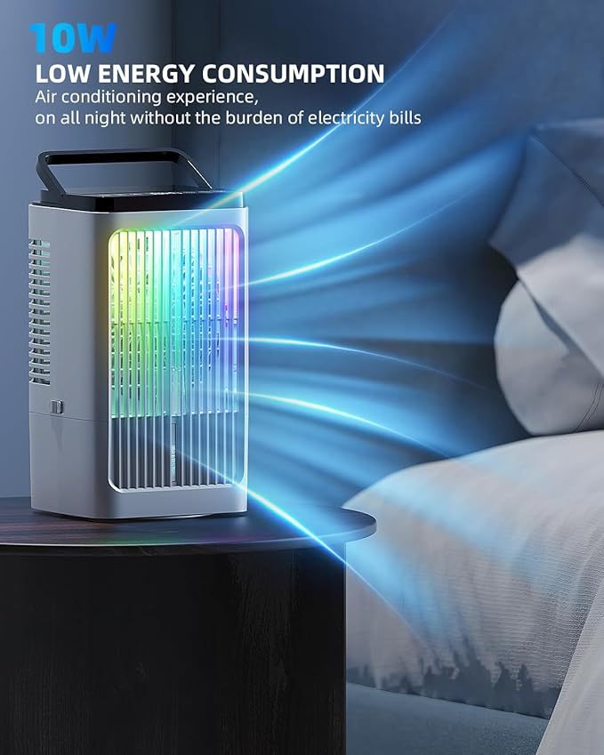 Klimaanlage mobil Luftkühler- Mobiles Klimager?te 1500ml Pers?nlich Ventilator mit 4 Windgeschwindigkeiten Wassertank 7 Farben Licht 2 Sprühfunktion, 1-8H Timer, für Schlafzimmer Büro