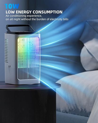 Klimaanlage mobil Luftkühler- Mobiles Klimager?te 1500ml Pers?nlich Ventilator mit 4 Windgeschwindigkeiten Wassertank 7 Farben Licht 2 Sprühfunktion, 1-8H Timer, für Schlafzimmer Büro