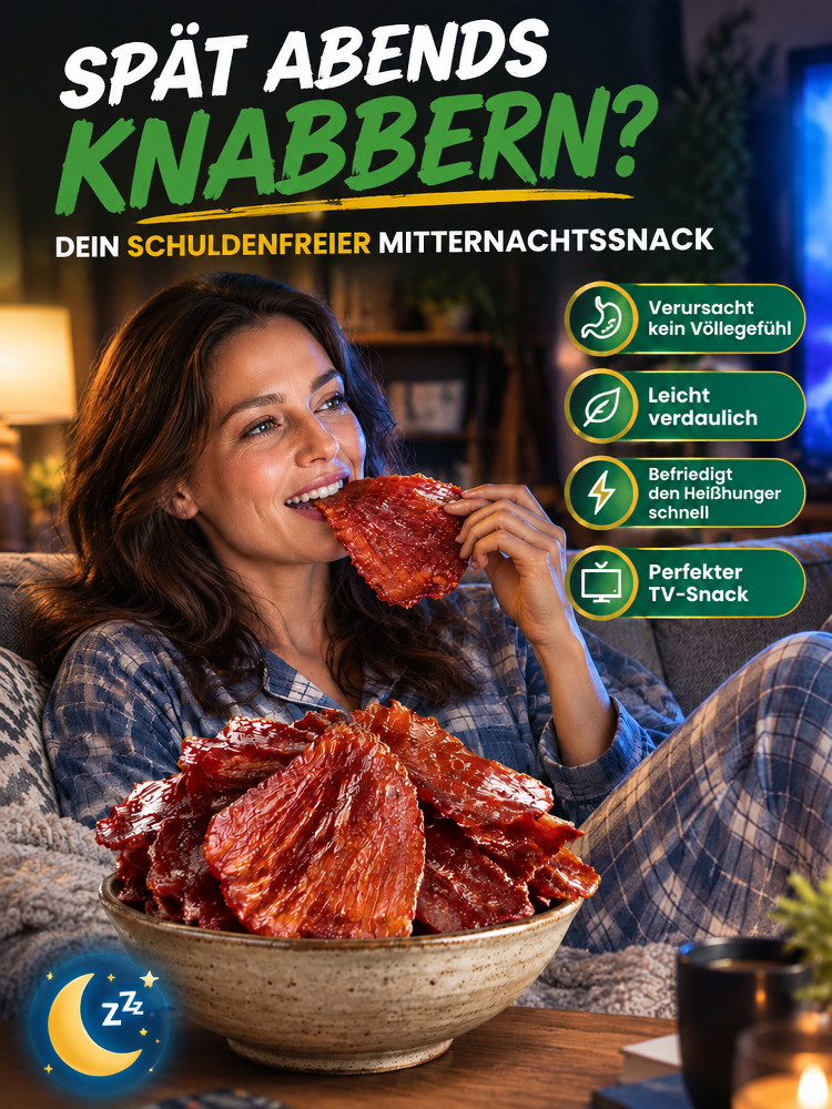 Aus 5 Pfund Rinderfilet wird 1 Pfund Knuspergenuss: EU-kontrollierte Bio-Angus-Beef-Chips in reinster Manufaktur-Qualität