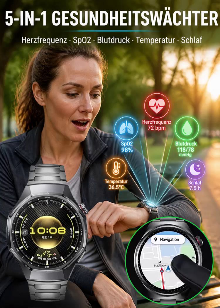 ⌚HW Premium KI Smartwatch | EKG Blutdruck | Blutzuckermessung | Schlafmonitor | 120+ Sportmodi 🔋