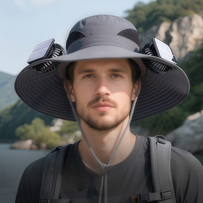 Solar Ventilator Sonnenhut ☀️ 47cm XXL Krempe ❄️ 12 Grad Kühlung plus USB 7 Blatt Turbine