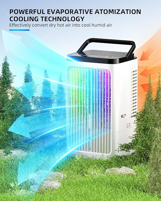 Klimaanlage mobil Luftkühler- Mobiles Klimager?te 1500ml Pers?nlich Ventilator mit 4 Windgeschwindigkeiten Wassertank 7 Farben Licht 2 Sprühfunktion, 1-8H Timer, für Schlafzimmer Büro
