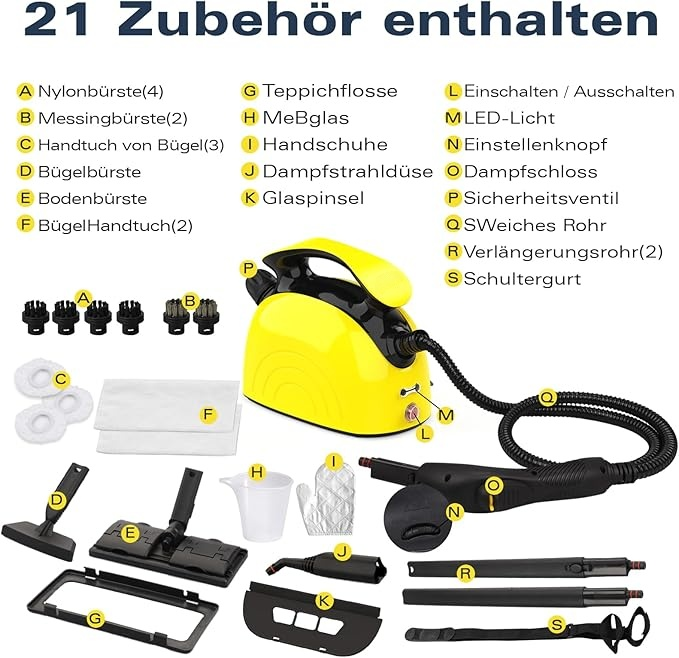 Mehrzweck Dampfreiniger,Dampfreiniger für alles-21-teiliges Zubeh?r,Dampfreiniger Handger?t und Schultergurt,Reinigen Sie,polsterm?bel,Sofa,fliesen,boden,fenster, Teppichkehrer
