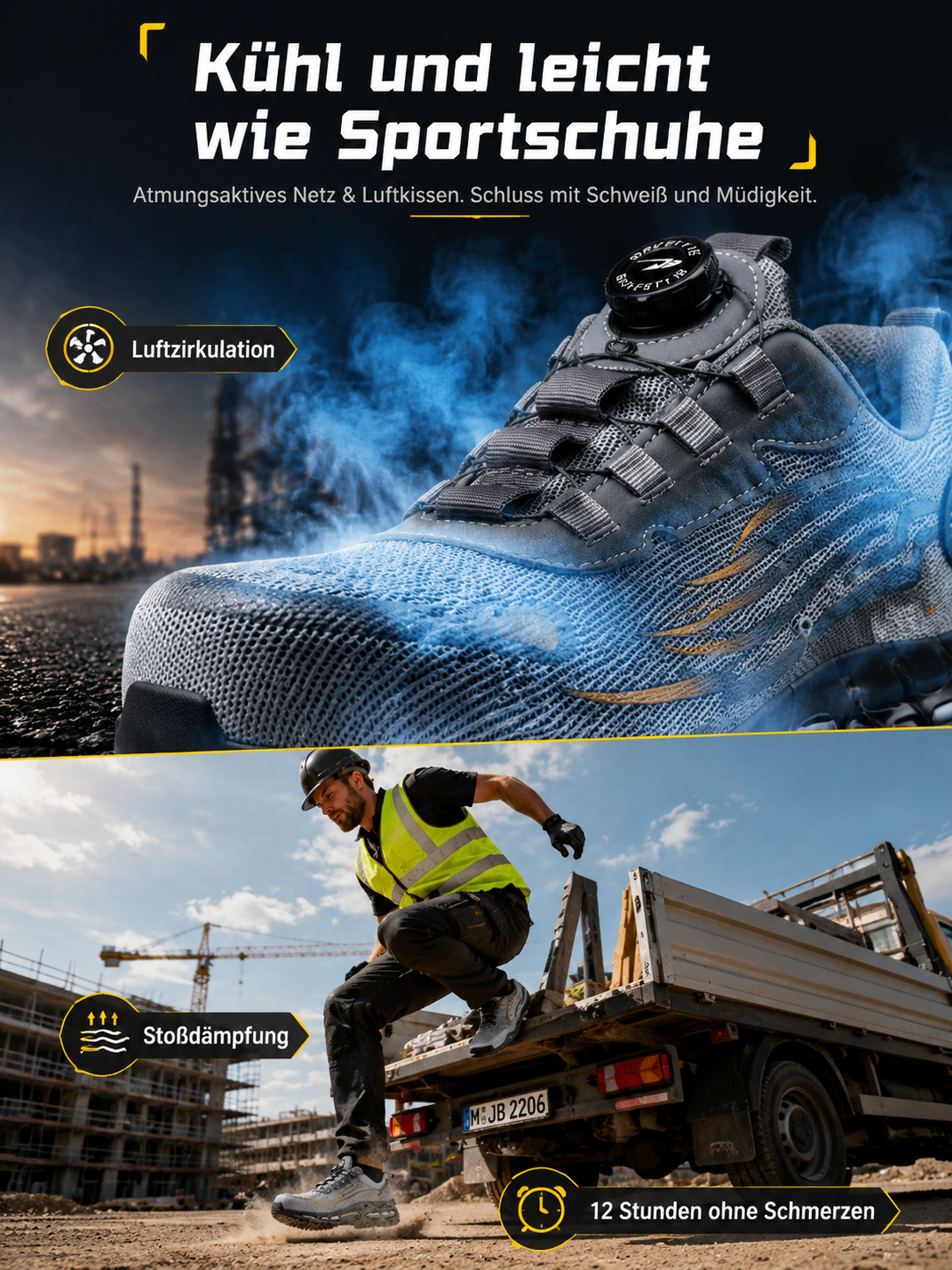 🛠️ Leicht Arbeitsschuhe | Kevlar Durchstichschutz | Atmungsaktiv | Bester Schutz 🛠️