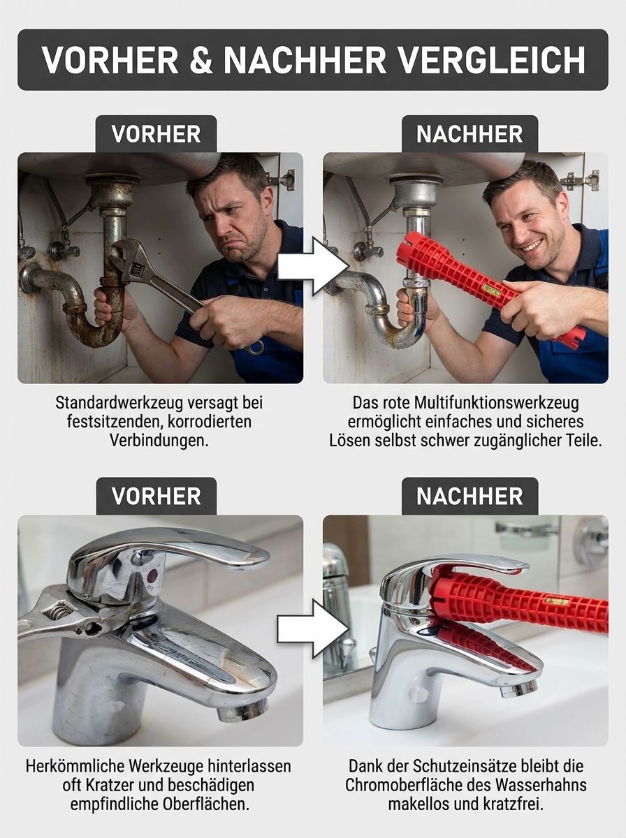 🛠️ 8-in-1 Universal Rohrschlüssel für enge Räume 🚿 Profi-Werkzeug für Bad und Küche 💪 Rostfrei und langlebig 🏠 Spart teure Klempnerkosten