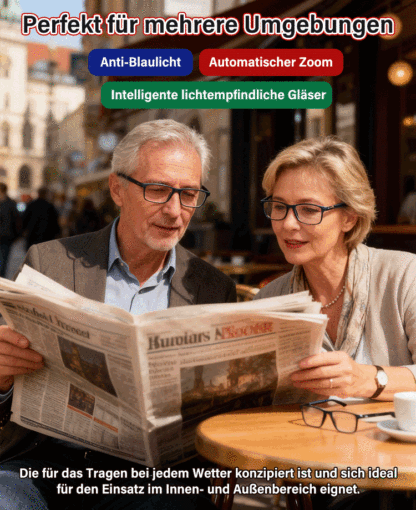 【Kein Sehtest erforderlich】Intelligente Lesebrille mit Autofokus, Blaulichtschutz und photochromer Wirkung. 📚👓🔵