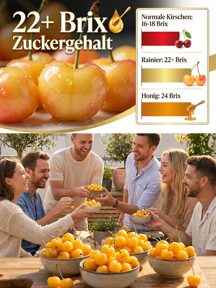 【Ergebnis des Jahres】Verbesserte Sorte, vogelfeste, frühreifende Rainier-Gelb-Kirschbaumsetzlinge