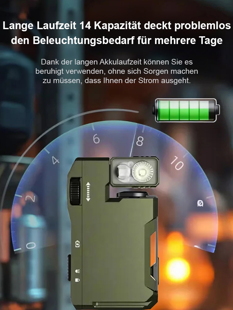 Hardcore-Gadget: ⚙️ Deine EDC-Multifunktions-Taschenlampe aus Metall! IP68 wasserdicht 💧, magnetisch schwenkbar 🧲 und passt in jede Hosentasche. 👖