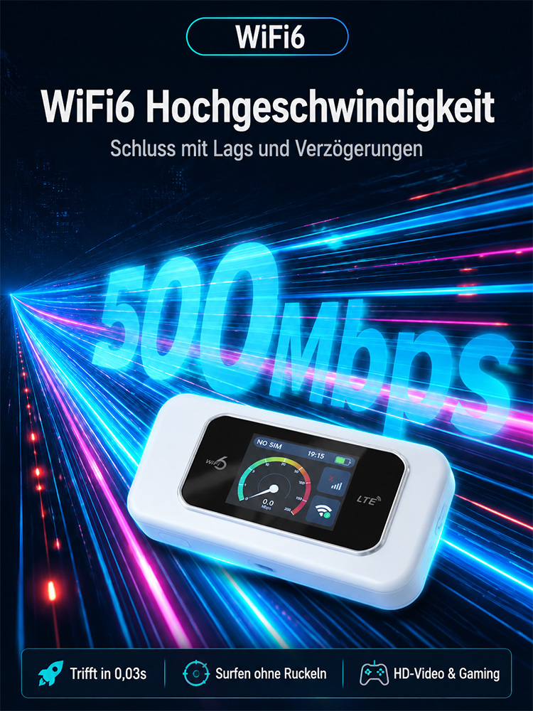 ⚡ Tragbares WiFi 6 | Ohne SIM-Karte | Keine Grundgebühr | 500 Mbps | Sofort Starten ⚡