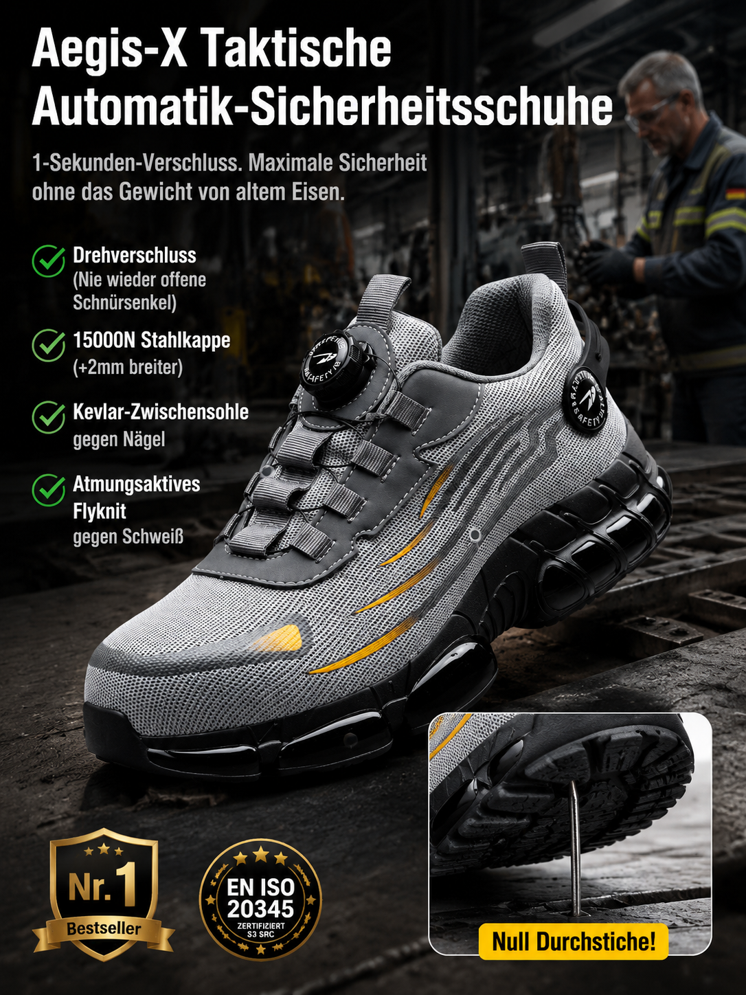 🛠️ Leicht Arbeitsschuhe | Kevlar Durchstichschutz | Atmungsaktiv | Bester Schutz 🛠️