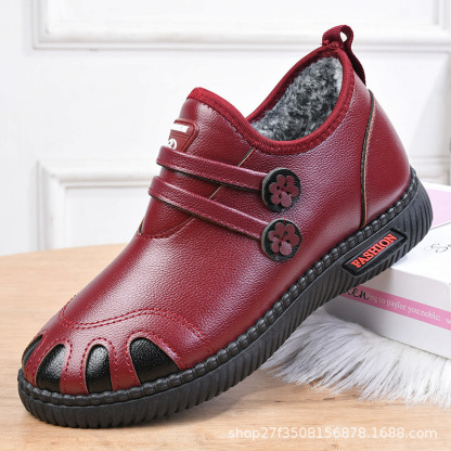 Echtes Leder verdickte warme flache Schuhe