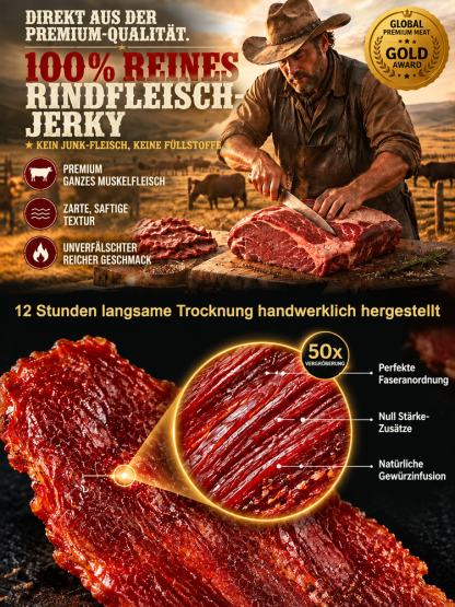 Aus 5 Pfund Rinderfilet wird 1 Pfund Knuspergenuss: EU-kontrollierte Bio-Angus-Beef-Chips in reinster Manufaktur-Qualität
