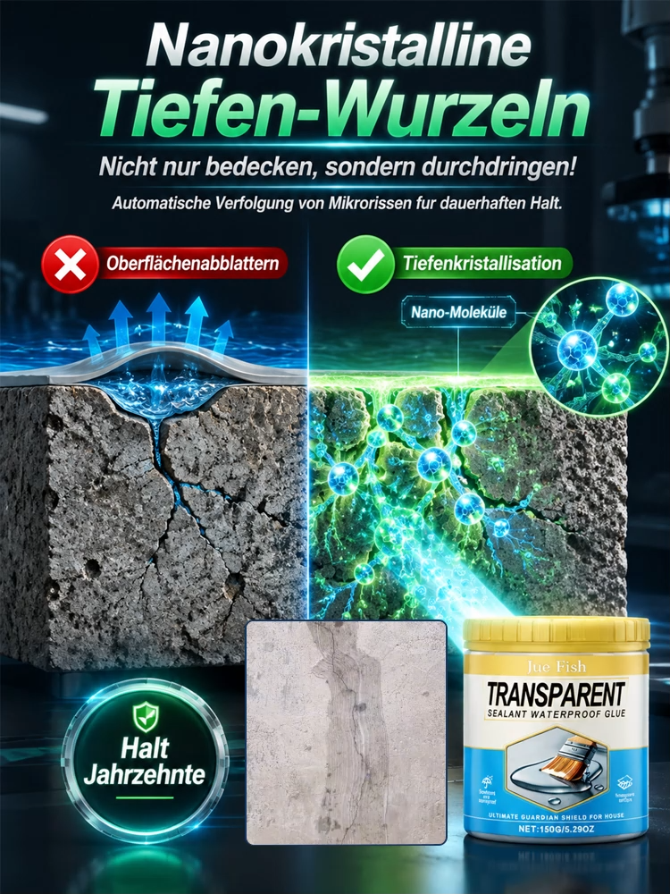Transparente wasserdichte Versiegelung 🛡️ 30 Jahre Garantie auf Auslaufschutz 🖌️ Einfaches DIY-Auftragen mit dem Pinsel ❄️ Extrem temperaturbeständig 🌱 Ungiftig und sicher