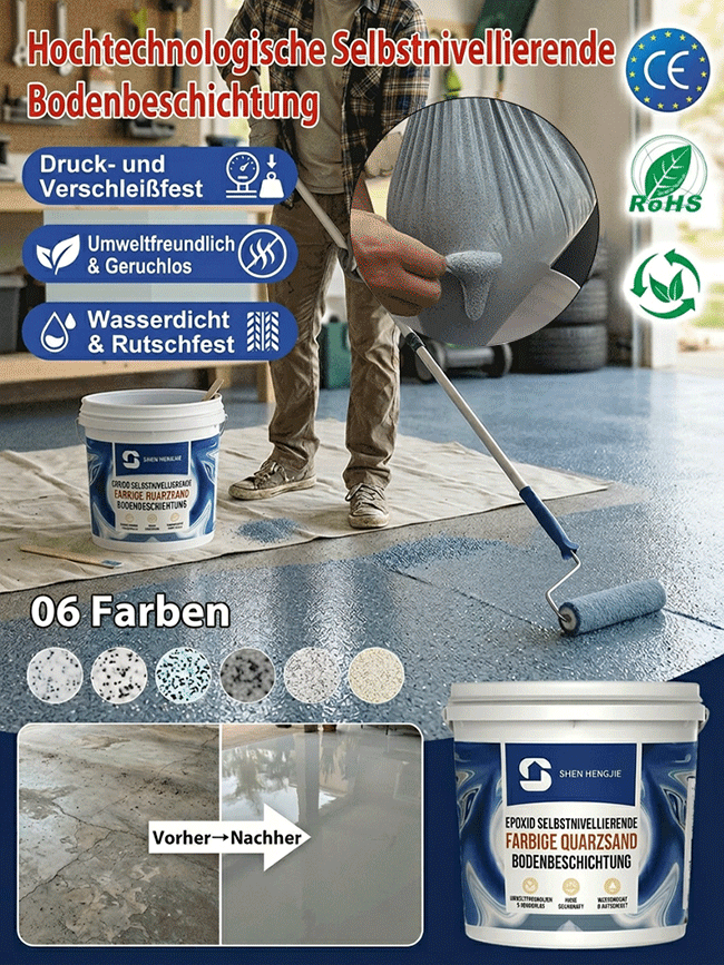 Premium DIY Bodenbeschichtung 🥇 Selbstnivellierend, Geruchsneutral, 2H Schnelltrocknend, R10 Rutschfest, Spart 90% Kosten 🚀