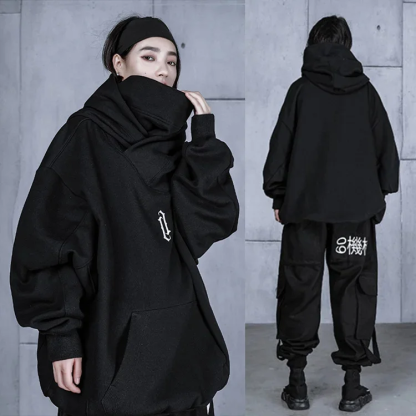 Lose Samtjacke mit hohem Kragen und Kapuze für Paare im Hip-Hop-Stil